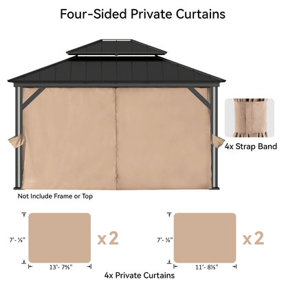 Covered Outdoor Gazebo Curtain Replacement Universal 4-Panel Sidewalls 12' x 14', Outdoor Gazebo Privacy Curtains with Zipper (Curtain Only)