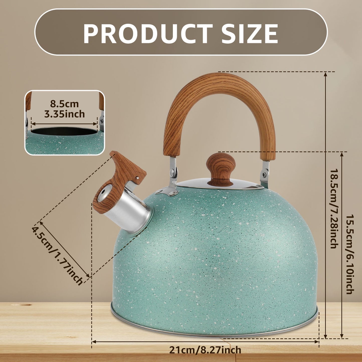 2.6 QT Tea Kettle Stainless Steel Whistling Tea Kettle with Stay Cool Handle Fast Boiling Tea Pot Large Capacity Teapot Stovetop Water Boiler for Stove Top Home Kitchen