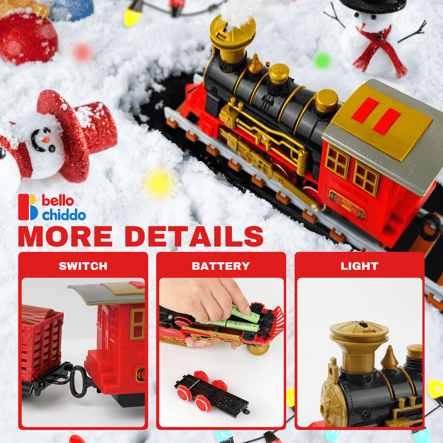 YCFUN Train Set, Electric Toys for Christmas, Steam Car Railway Track Set with Light Sounds