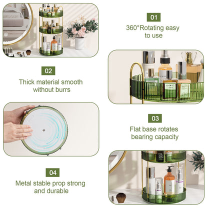 360° Rotating Makeup Organizer, Bathroom Makeup Holder, 3 Tiers Large Capacity Storage Shelf, Green