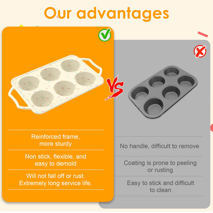 2Pcs Jumbo Muffin Pan Nonstick Muffin Pan with Handle and 6 Cups Food Grade Silicone Cupcake Pan Easy to Clean Jumbo Muffin Tin Quick Release Cupcake Tin for Baking Muffins Cupcakes