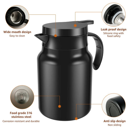 41Oz Thermal Coffee Carafe,Insulated Stainless Steel Coffee Carafes with Tea Strainer for Keeping Hot Coffee & Tea Hot Beverage-10Hours,Double Walled Vacuum Coffee Carafe (1.2L)