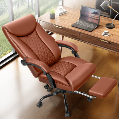 CoolHut Executive Office Chair, Bige and Tall Home Office Chair 500LBS with Footrest, PU Leather Computer Chairs, Heavy Duty Leather Desk Chairs, Brown