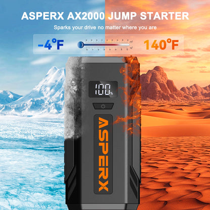 ASPERX Car Jump Starter,2000A Peak Portable Jump Box for Car up to 8.0L Gas or 6.5L Diesel Engine, 12V Battery Power Booster with LED Light