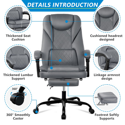 Coolhut Executive Office Chair, Big and Tall Office Chair with Foot Rest Reclining Leather Chair High Back Lumbar Support Ergonomic Office Chair with Padded Armrests