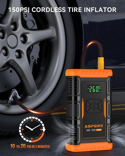 ASPERX 2 IN 1 Car Jumper Box with Air Compressor(Up to 10L Gas/8.0L Diesel Engines)，3000A Battery Jump Starter with USB Fast Charging,Portable Battery Booster for 12V Car SUV Vehicles