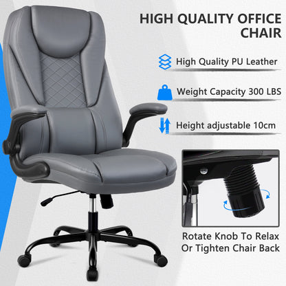 Coolhut Office Chair, Executive Office Chair Big and Tall Office Chair Ergonomic Leather Chair with Adjustable Flip-Up Arms High Back Home Office Desk Chairs Computer Chair with Lumbar Support