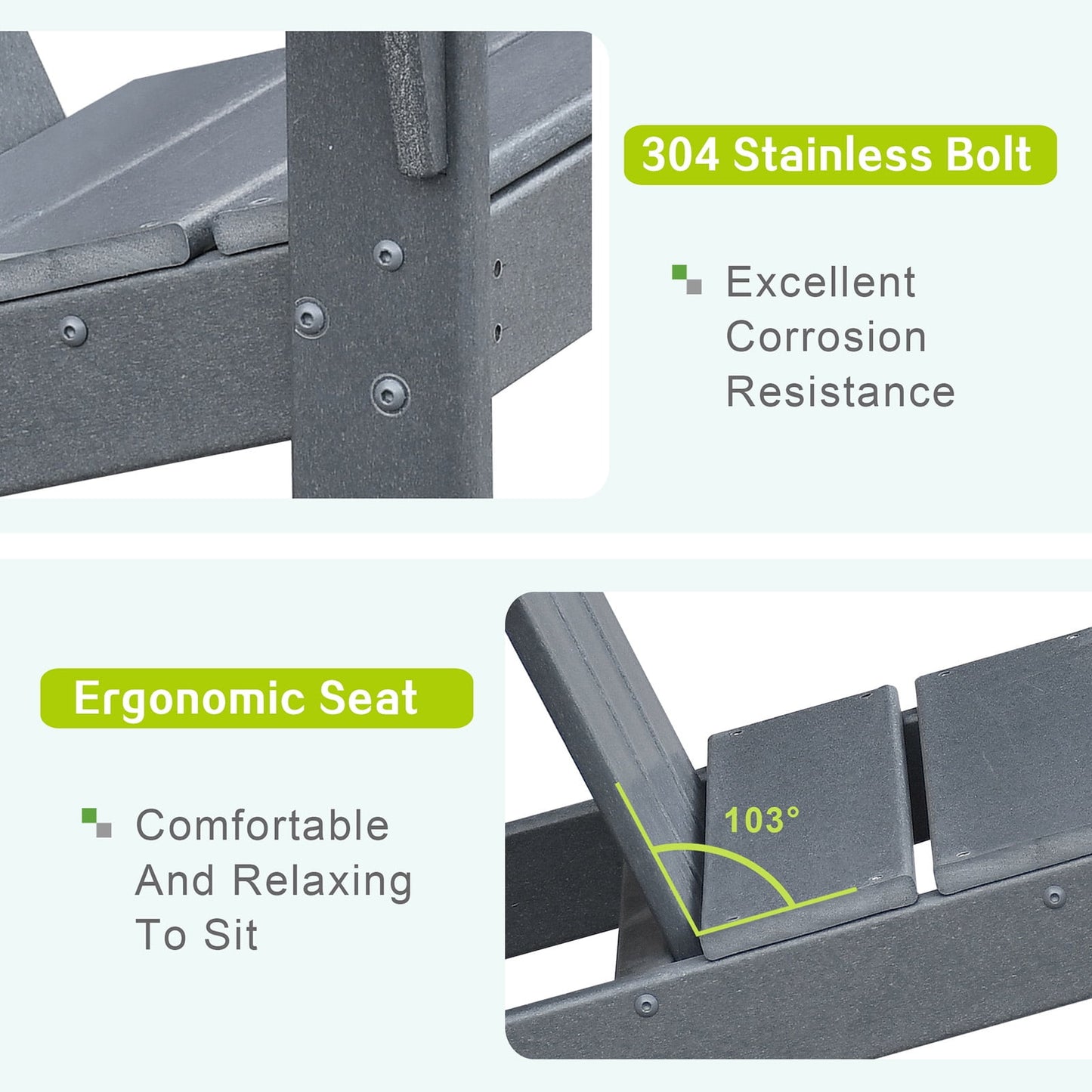 ATR ART to REAL Outdoor Hdpe Adirondack Chair,Patio Yard Resin Adirondack Chair,Dark Grey