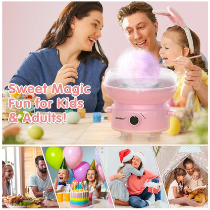 Cotton Candy Machine,Cotton Candy Maker for Kids Adults Homemade Sweet Hard Candy Floss Sugar Maker Machine With Sugar Spoon and 10 Sticks Easy to Clean Birthday Party Children Gift Pink