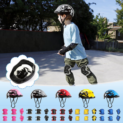 Cyber and Monday Deals! mtvxesu Skateboard Pads for Kids 8-14, 7Pcs/Set Children Kids Helmet Knee Elbow Pad Cycling Skate Bike Protecs Sale